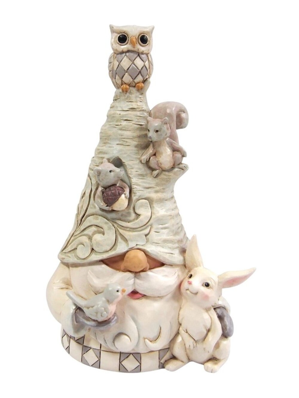 Jim Shore White Woodland Gnome Of The Winter Woods with Animal Figures NIB
